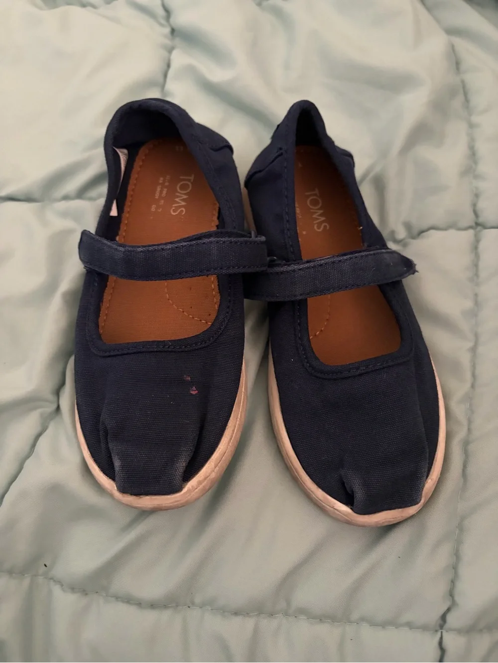 Toms Kids Mary Jane Canvas Shoes - Navy with Light Pink Trim